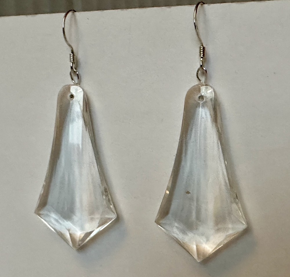 VINTAGE clear faceted plastic lucite charm 1 3/4″ EARRINGS