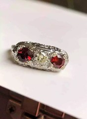 14k White Gold FN Round Cut Lab Created Diamond Art Deco Style Anniversary Ring