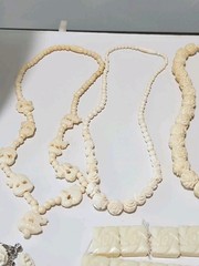 Vtg LOT Graduated Carved Rose Bead Elephant Necklaces Krememtz Rose Brooch ERs +