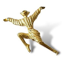 Gold Tone Dancer Brooch Mid Century Russian Ballet Ballerina Pin Vintage MCM