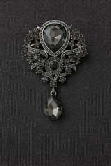 Vintage Style Smoky Gray Crystal Brooch Pin Victoria Gothic Statement Pendant