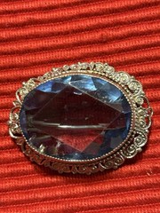 Vintage Oval London Blue Topaz Gem Stone Brooch W/ Silvertone Filigree