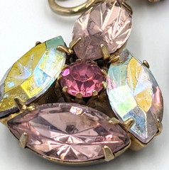 Aurora Borealis Crystals Rhinestones Clip On Earrings AB Vintage Unmarked Dangle