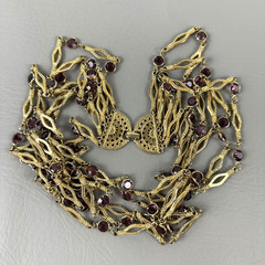 Vintage Necklace Gold Tone Multi Strand Purple Rhinestone Statement 25″