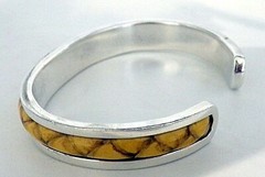 BRACELET STERLING SILVER REAL YELLOW SNAKE SKIN INLAID CUFF APPROX 7/16″ WIDE #1