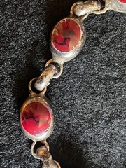Vintage Sterling Silver Red Jasper Marble Link Bracelet Toggle Clasp 7 1/4″