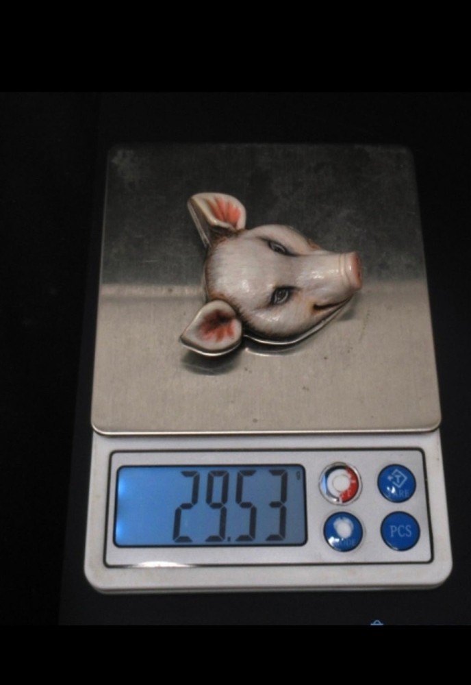 VINTAGE Sterling Silver 925 Sergio Bustamante Pig Pendant Neclace Slide Brooch