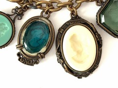 Vintage EXTASIA Signed GLASS INTAGLIO CAMEO Charm BRACELET Victorian Style