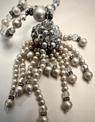 Vintage Long Faux Pearl Flapper Necklace/Crystals/Roundels w/Rhinestones/Tassel