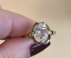 HUBERTUS VON SKAL VINTAGE 10K GOLD COLORLESS WHITE SPINEL FLOWER BUTTERCUP RING