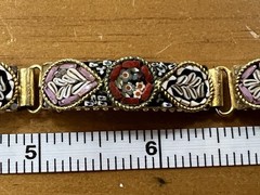 Vintage Italian Micro Mosaic 5 Panel Link Bracelet Goldtone Floral Rose