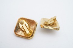 Vintage Clip On Earrings Gold Tone Rhinestone Black Cabochon