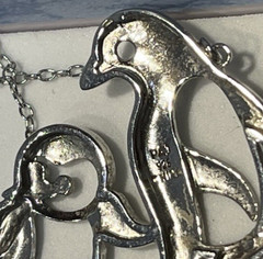 Vintage Sterling Silver .925 PAJ Open Art Peguin Family Pendant Necklace