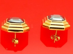 Vintage Lanvin Germany Octagonal Gold Plate w/ Hematite Pierced Earrings Rare