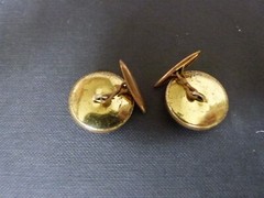 Vintage Goldtone Equestrian horse horseshoe cufflink set chain & bullet back #95