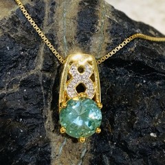 Aquamarine & Diamond Necklace 0.45ct Blue/Green Enhance Gold on 925 C^A 18″ RARE