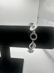 Vintage Silver Tone Purple Stone Link Bracelet Toggle Clasp Boho