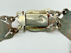 Vintage Siam Sterling Silver Niello Red Enamel Thai Dancer Panel Bracelet 10.3g