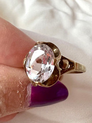 HUBERTUS VON SKAL VINTAGE 10K GOLD COLORLESS WHITE SPINEL FLOWER BUTTERCUP RING