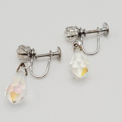Vintage AB Crystal Faceted Teardrop Prism Drop Dangle Fancy Screw Back Earrings