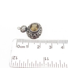 925 Sterling Silver Vintage Real Smoky Quartz Floral Scroll Oxidized Pendant