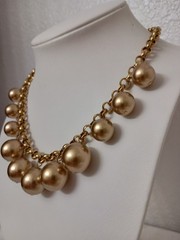 Vintage Monet Graduated Gold Tone Glass Ball Bead Dangle Chain Collar Necklace