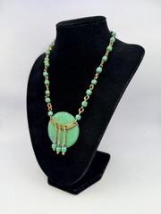 Vintage Oxidized Green OOAK Handmade Chain Statement Collar Necklace 15” DbG Z