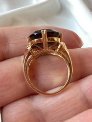 14K YELLOW GOLD LARGE SMOKY QUARTZ RING BEAUTIFUL RICH CHOCOLATE BROWN COLOR