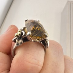 Ann King Ring Sterling Silver 18k Yellow Gold Flower Smoky Quartz Size 9 Floral