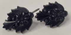 VINTAGE SCREW BACK EARRINGS ● JET BLACK ● Flower And Leaves Design ● Retro Party