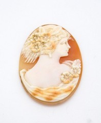 Italy Fine Art Nouveau Hand Carved Shell Woman Floral Cameo Unmounted Portrait