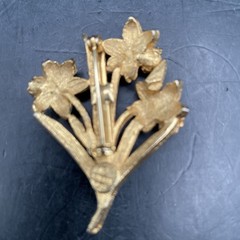 Vtg Signed General Mfg Yellow Enamel Pearls Flower Daffodil Pin Brooch RARE-READ