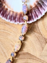 Pink Fire Opal Czech Glass In Classic Statement Tennis Gold Plated Bracelet