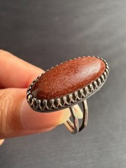 Vintage Silver Southwestern Style Goldstone Ring Handcrafted Ring Size 6 US