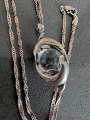 Vintage Dolphins Pendant 925 Sterling Silver Mystical 29″ Chain Glass Orb S71