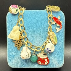 Vintage Custom Charm Bracelet + Vtg Charms: Faux Opal, Fish, Lucky Cat, MORE