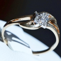 10k yellow gold ring natural diamond size 4.5 swirl vintage handmade 1.10g N3721
