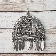 Vintage Pendant Large Ornate Silver Tone – No Chain Included – Dangle Missing