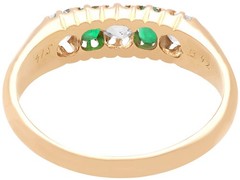 0.30Ct Emerald and 0.60Ct Diamond 14k Yellow Gold Five Stone Ring Circa 1925