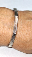 Vintage Handmade Sterling Silver Engraved Design Octagon Bangle Hinge Bracelet