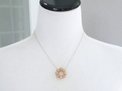 New Sterling Silver 925 Peach Moonstone Halo Round Pendant Necklace