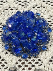 HUGE Vtg Unsigned Juliana D&E Sapphire Blue Rhinestone Brooch Earrings Set 2.3″