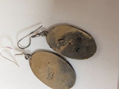 Vintage Alpaca Abalone Carved Sterling Silver Gold Tone Earrings Pierced