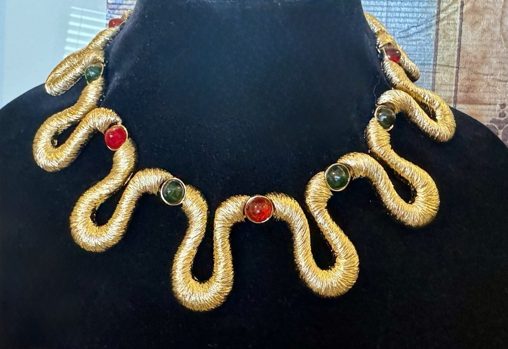 Vintage Runway Statement Necklace Kalinger Paris Huge Bib Gold Tone Jewelry