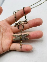 Vintage Style Antiqued Bronze Tone Art Nouveau Dragonfly Elegant 18 in Necklace