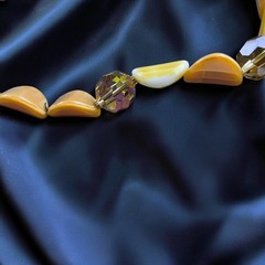 Vintage Lucite Flower Necklace Butterscotch Caramel AB Crystal Hidden Clasp 21″