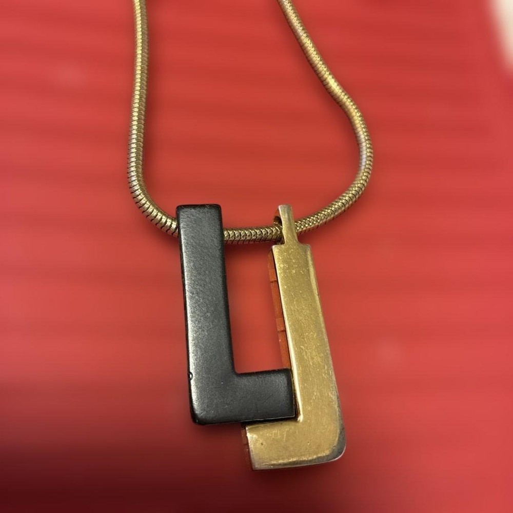 LANVIN PARIS Vintage Gold color Black Necklace From Japan