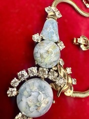 Joseph MAZER BROS Art Glass Blue Gold Cabochon Rhinestone Collar Necklace Jomaz