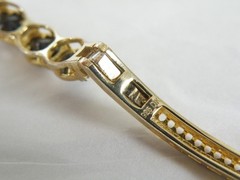 Vintage Sterling Silver 925 Gold on Natural Black Spinel Hinged Bracelet 7.5″