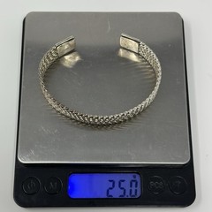 Vintage Bohemian Sterling Silver 925 Italy Woven Open Cuff Bracelet 7.75” 25g